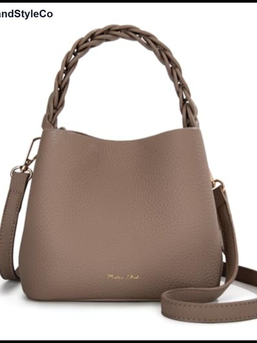 Small Vegan Leather Top Handle Crossbody Bucket Bag with Detachable Strap